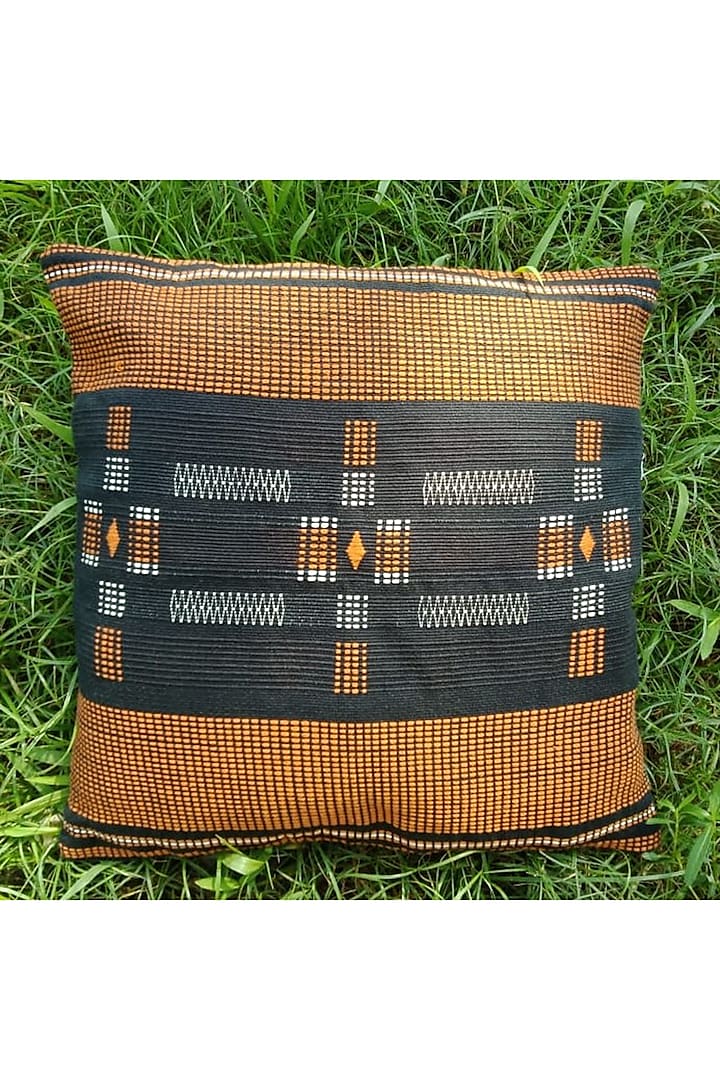 Black & Orange Cotton Handwoven Cushion Covers (Set of 2) by Chizolu at Pernia's Pop Up Shop