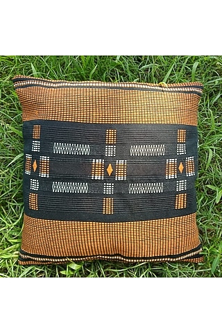Black & Orange Cotton Handwoven Cushion Covers (Set of 2) by Chizolu