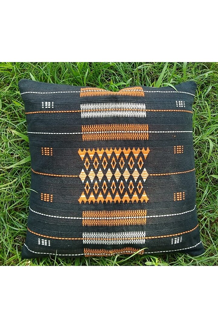 Orange & Black Cotton Handwoven Cushion Covers (Set of 2) by Chizolu