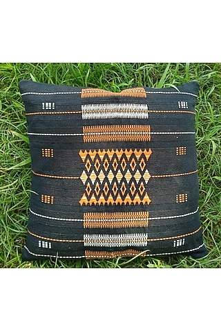Orange & Black Cotton Handwoven Cushion Covers (Set of 2) by Chizolu