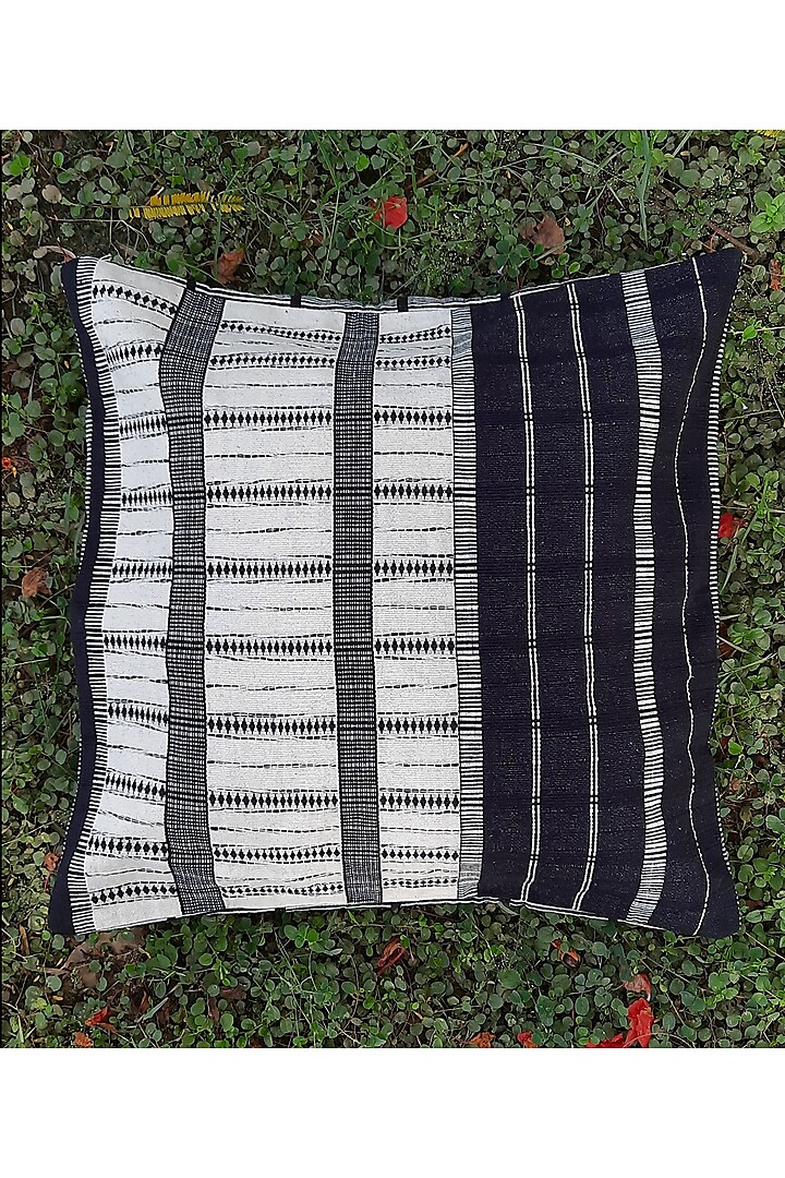 White & Black Cotton Handwoven Pukhu Cushion Covers (Set of 2) by Chizolu