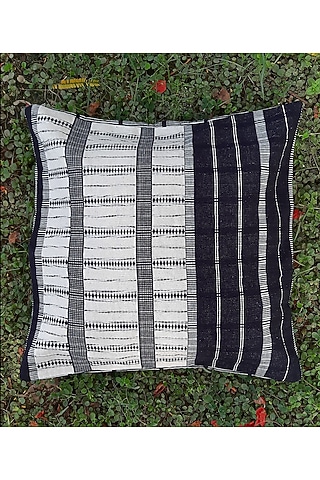 White & Black Cotton Handwoven Pukhu Cushion Covers (Set of 2) by Chizolu