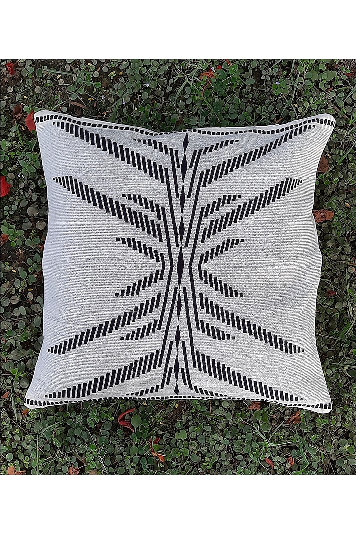 White & Black Cotton Handwoven Dragonfly Cushion Covers (Set of 2) by Chizolu