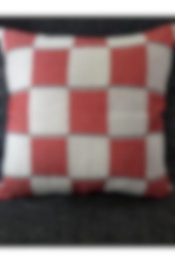 Red & White Cotton Handwoven Box Cushion Covers (Set of 2) by Chizolu