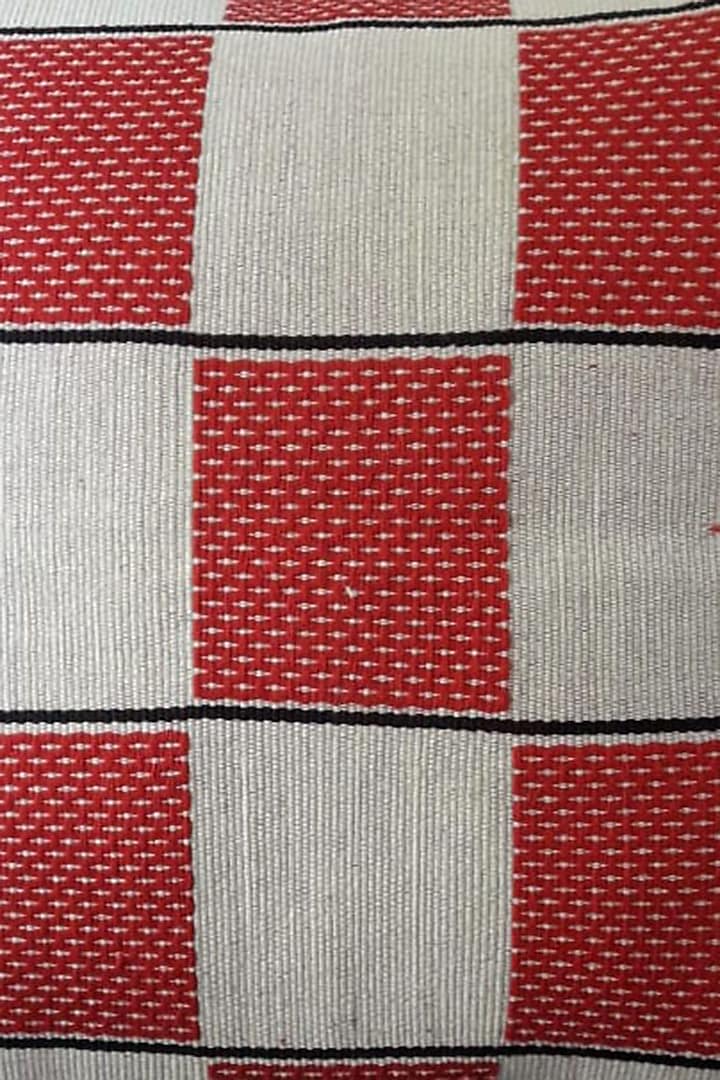 Red & White Cotton Handwoven Box Cushion Covers (Set of 2) by Chizolu at Pernia's Pop Up Shop