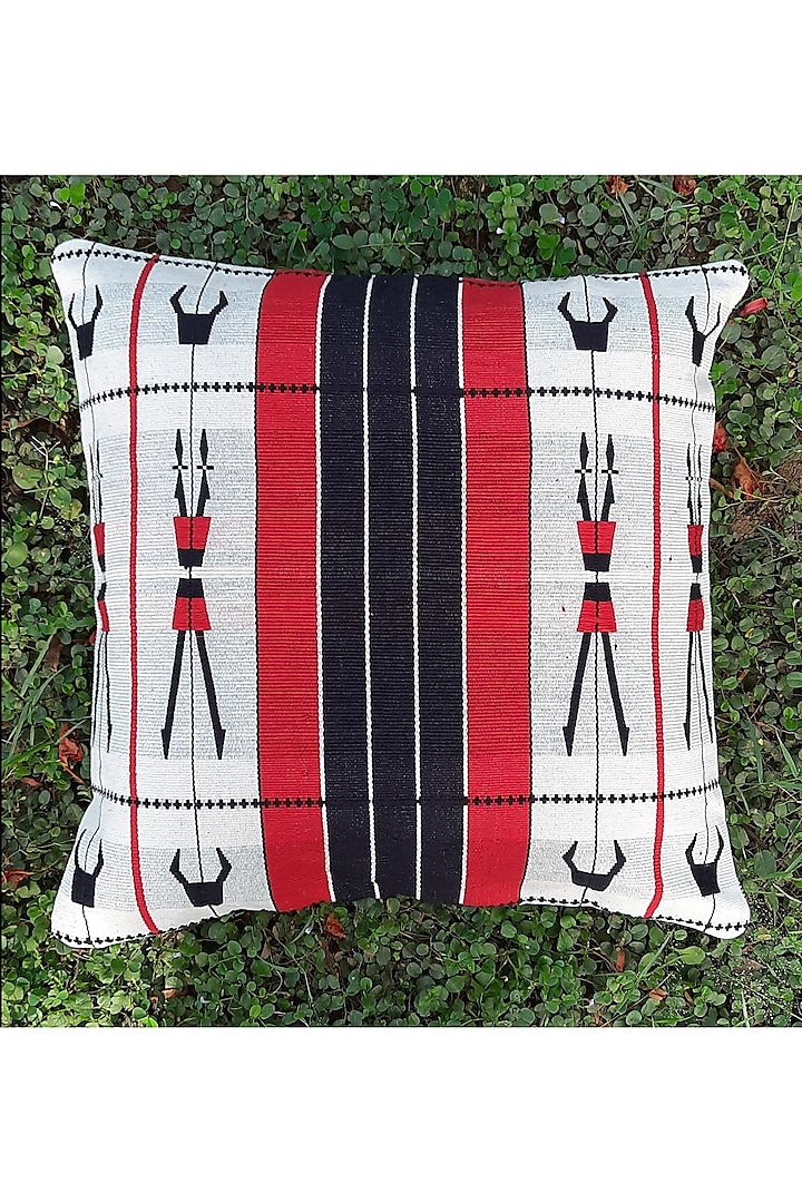 Red & White Cotton Handwoven Mithun Cushion Covers (Set of 2) by Chizolu