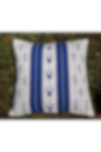 Blue & White Cotton Handwoven Mithun Cushion Covers (Set of 2) by Chizolu