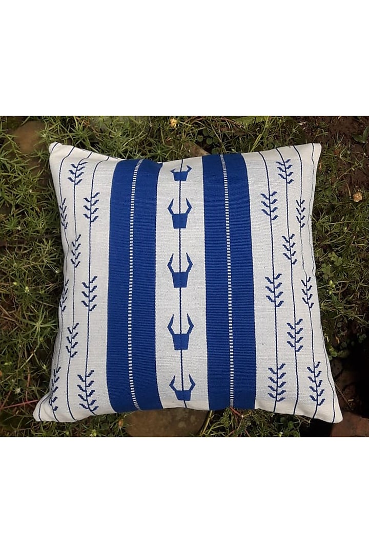 Blue & White Cotton Handwoven Mithun Cushion Covers (Set of 2) by Chizolu