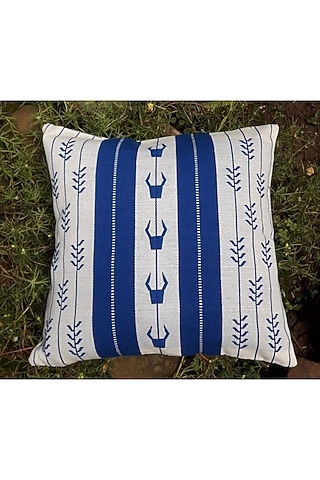 Blue & White Cotton Handwoven Mithun Cushion Covers (Set of 2) by Chizolu