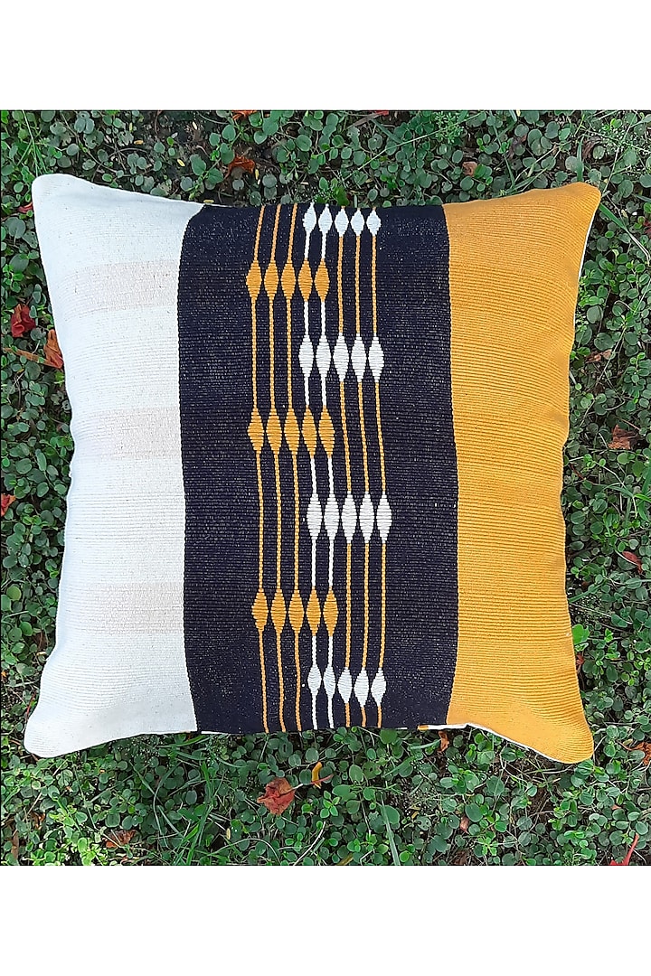 Yellow & White Cotton Handwoven Cushion Covers (Set of 2) by Chizolu