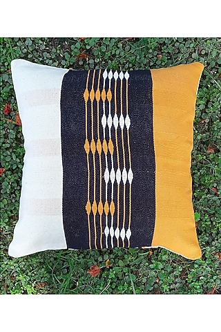 Yellow & White Cotton Handwoven Cushion Covers (Set of 2) by Chizolu