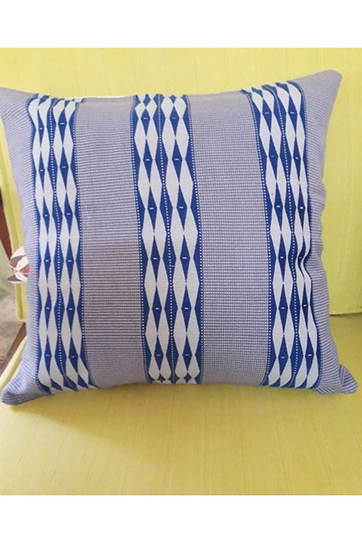 Blue Cotton Handwoven Geometric Cushion Covers (Set of 2) by Chizolu