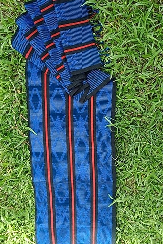 Black & Red Cotton Handwoven Table Runner by Chizolu