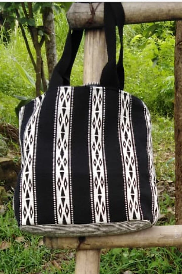 Black & White Cotton Handwoven Bag by Chizolu