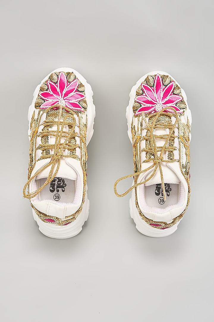Multi-Colored Vegan Leather Zardosi Embroidered Sneakers by Chal Jooti at Pernia's Pop Up Shop