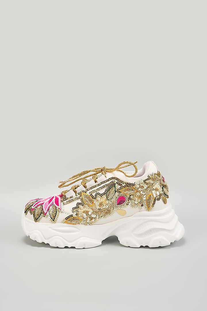 Multi-Colored Vegan Leather Zardosi Embroidered Sneakers by Chal Jooti at Pernia's Pop Up Shop