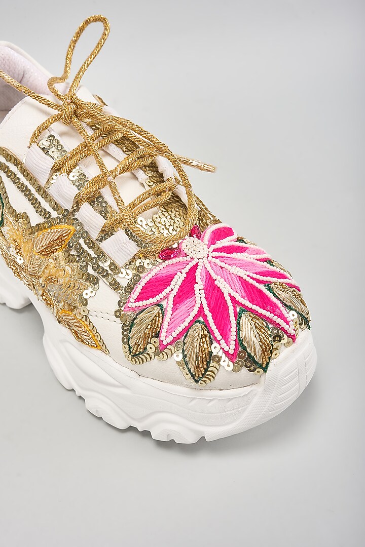 Multi-Colored Vegan Leather Zardosi Embroidered Sneakers by Chal Jooti at Pernia's Pop Up Shop