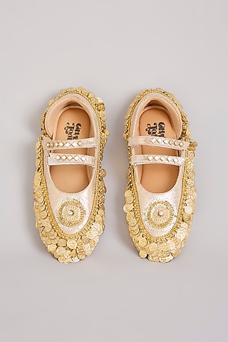Gold Vegan Leather Shoes by Chal Jooti