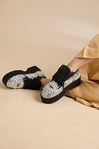 Black Vegan Leather Sneakers by Chal Jooti
