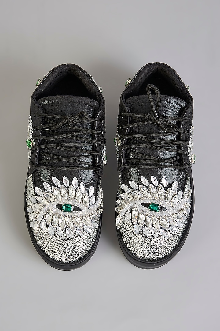 Black Vegan Leather Sneakers by Chal Jooti at Pernia's Pop Up Shop