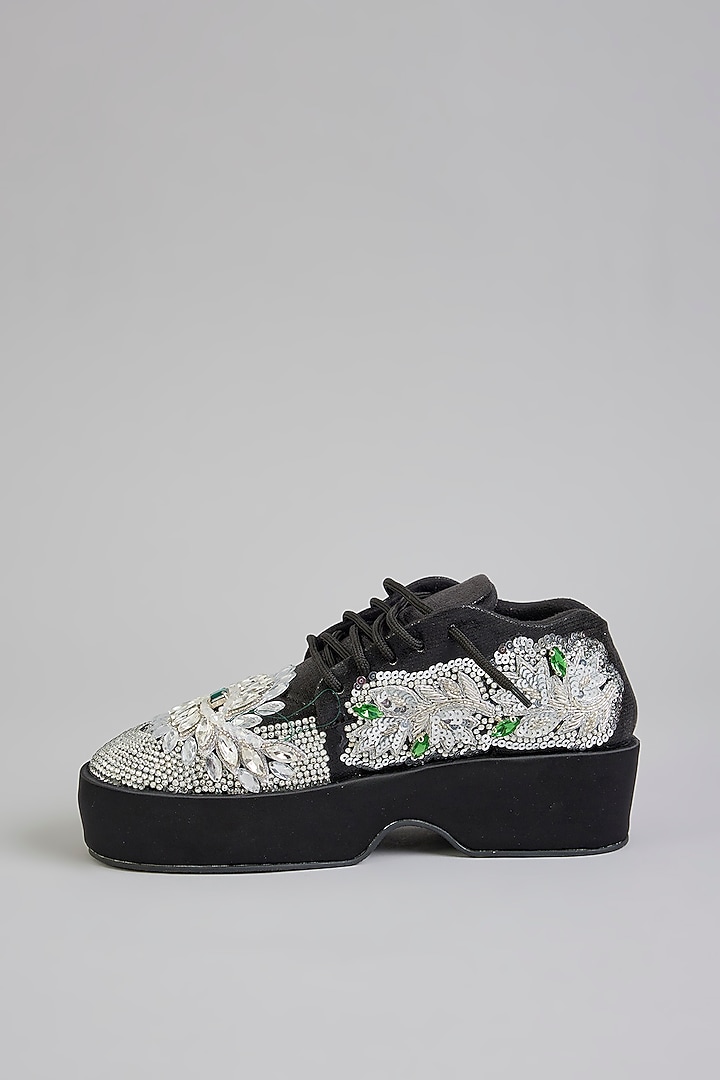 Black Vegan Leather Sneakers by Chal Jooti at Pernia's Pop Up Shop