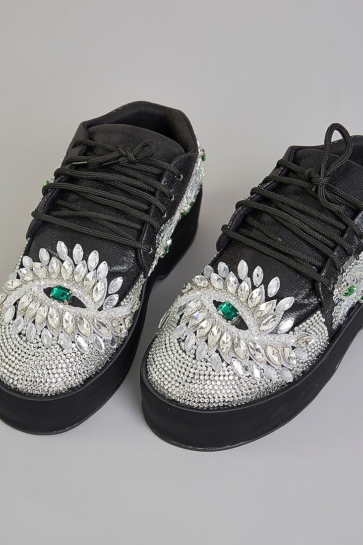 Black Vegan Leather Sneakers by Chal Jooti at Pernia's Pop Up Shop