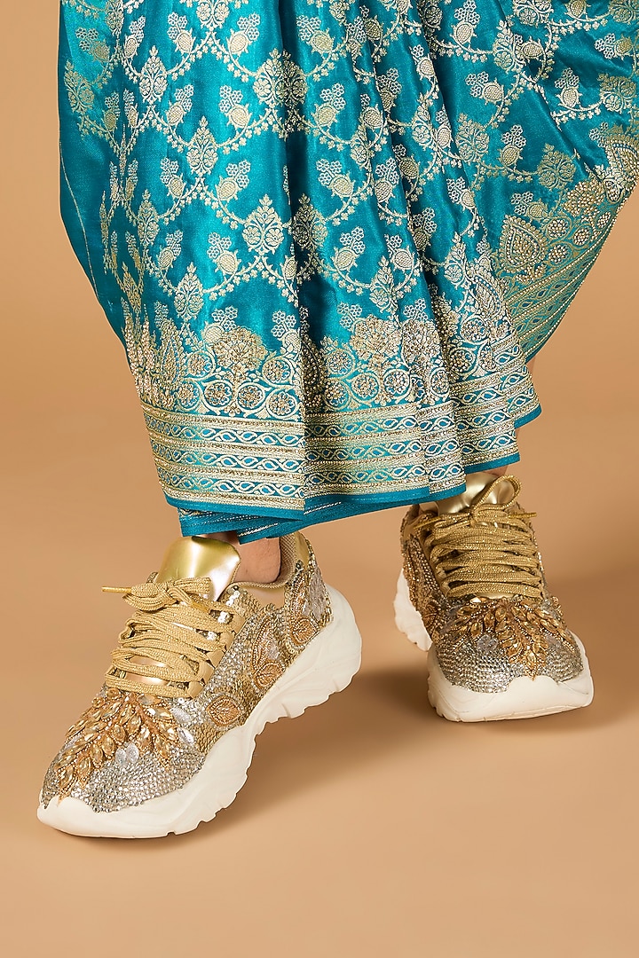 Multi-Colored Vegan Leather Embroidered Sneakers by Chal Jooti at Pernia's Pop Up Shop