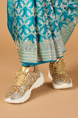 Multi-Colored Vegan Leather Embroidered Sneakers by Chal Jooti