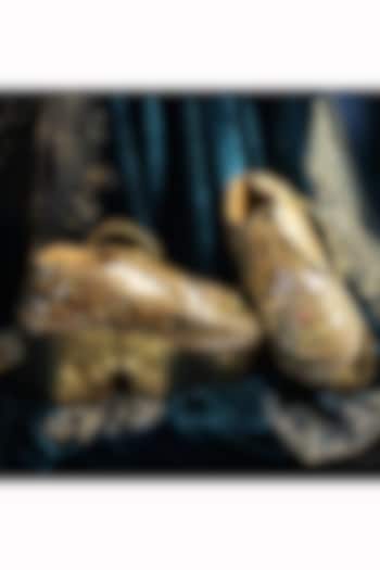 Gold Vegan Leather Embellished Sneakers by Chal Jooti at Pernia's Pop Up Shop