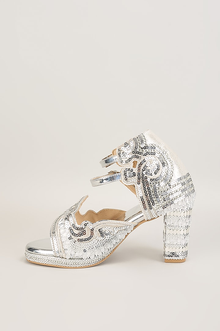 Silver Vegan Leather Heels by Chal Jooti at Pernia's Pop Up Shop