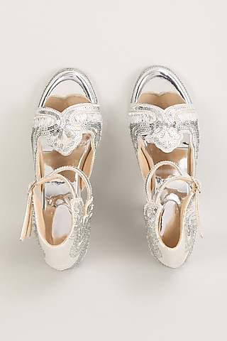 Silver Vegan Leather Heels by Chal Jooti