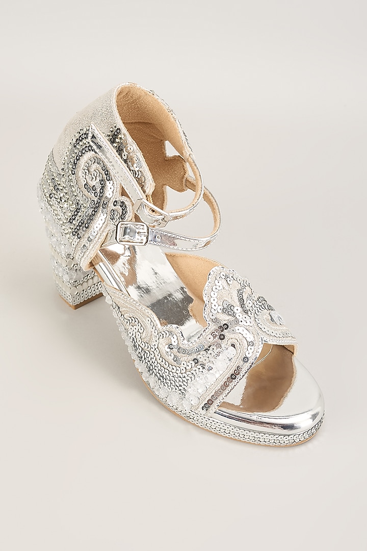 Silver Vegan Leather Heels by Chal Jooti at Pernia's Pop Up Shop