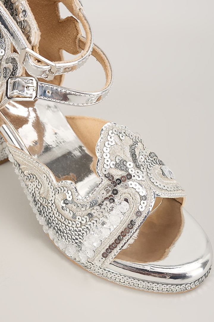 Silver Vegan Leather Heels by Chal Jooti at Pernia's Pop Up Shop