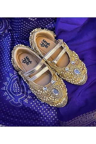 Gold Vegan Leather Mirror Work Sneakers by Chal Jooti