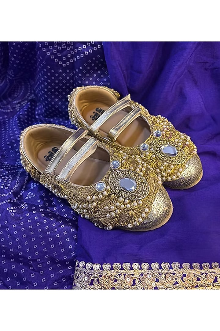 Gold Vegan Leather Mirror Work Sneakers by Chal Jooti at Pernia's Pop Up Shop