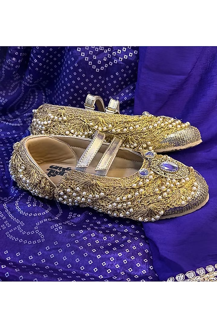 Gold Vegan Leather Mirror Work Sneakers by Chal Jooti at Pernia's Pop Up Shop