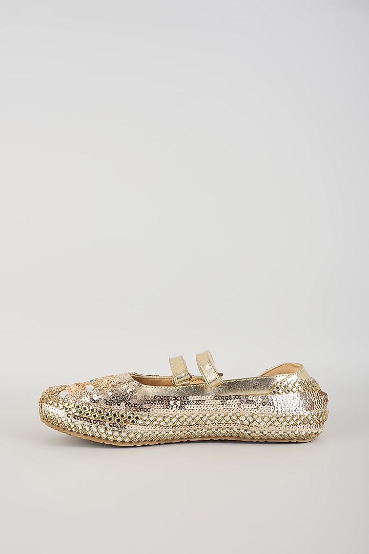 Rose Gold & Gold Vegan Leather Sequins Embroidered Snootis by Chal Jooti at Pernia's Pop Up Shop