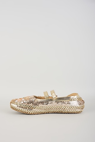 Rose Gold & Gold Vegan Leather Sequins Embroidered Snootis by Chal Jooti