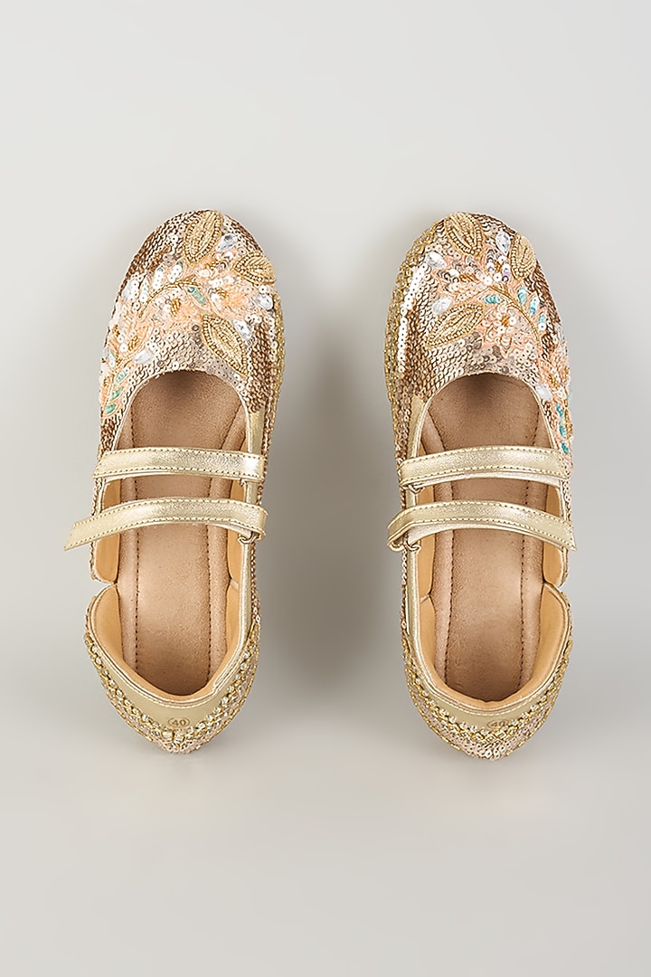 Rose Gold & Gold Vegan Leather Sequins Embroidered Snootis by Chal Jooti at Pernia's Pop Up Shop