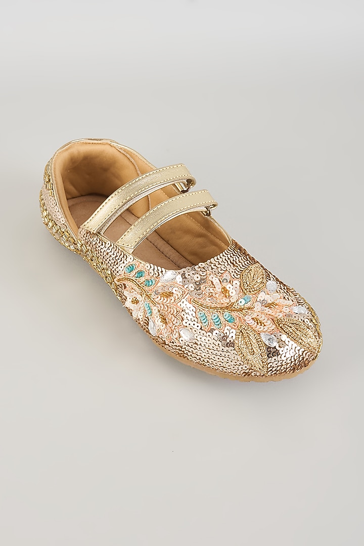 Rose Gold & Gold Vegan Leather Sequins Embroidered Snootis by Chal Jooti at Pernia's Pop Up Shop