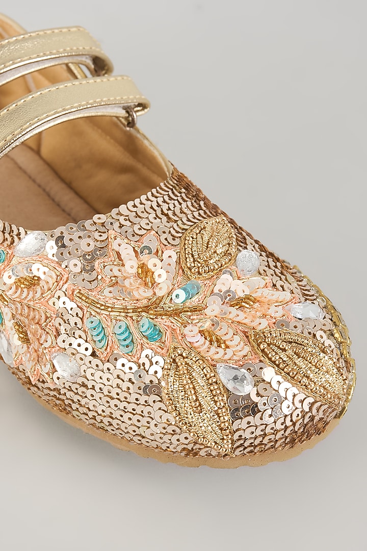 Rose Gold & Gold Vegan Leather Sequins Embroidered Snootis by Chal Jooti at Pernia's Pop Up Shop