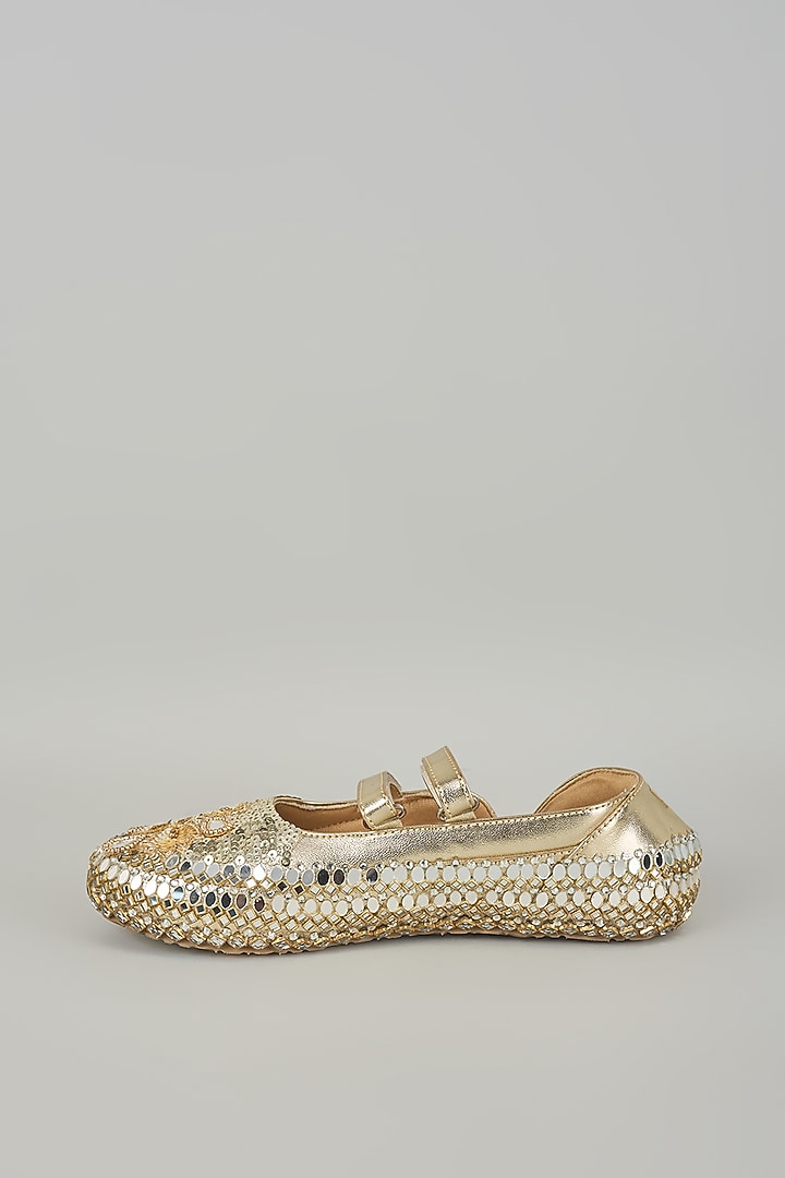 Light Gold Vegan Leather & Airmix Sneakers by Chal Jooti at Pernia's Pop Up Shop