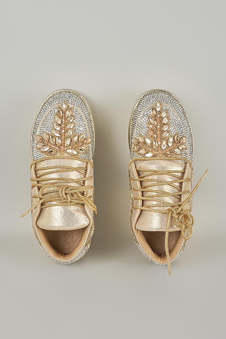 Gold Vegan Leather & Airmix Sneakers by Chal Jooti at Pernia's Pop Up Shop