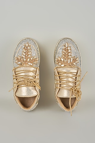 Gold Vegan Leather & Airmix Sneakers by Chal Jooti