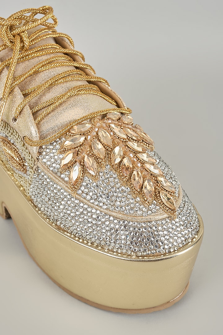 Gold Vegan Leather & Airmix Sneakers by Chal Jooti at Pernia's Pop Up Shop