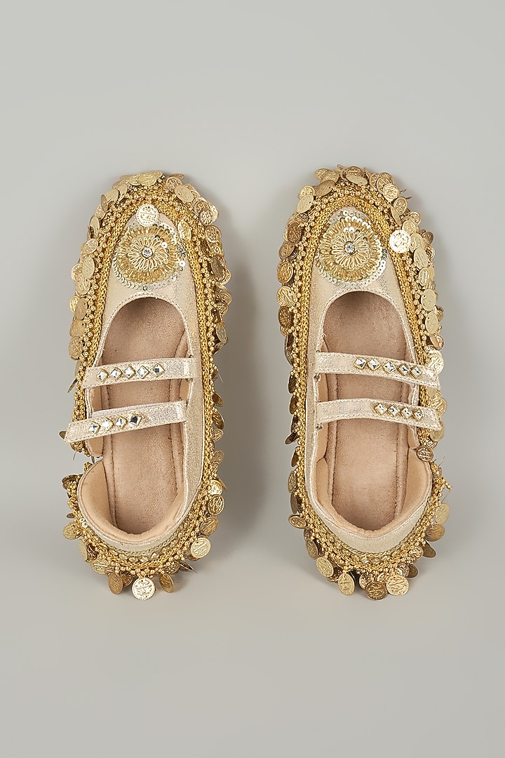Gold Vegan Leather & Airmix Sneakers by Chal Jooti at Pernia's Pop Up Shop