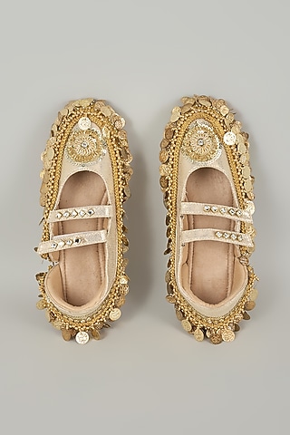Gold Vegan Leather & Airmix Sneakers by Chal Jooti