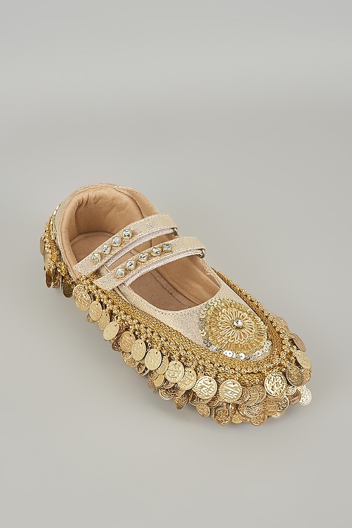 Gold Vegan Leather & Airmix Sneakers by Chal Jooti at Pernia's Pop Up Shop