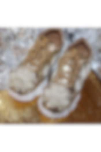 Gold Leather & Vegan Leather Sneakers by Chal Jooti at Pernia's Pop Up Shop
