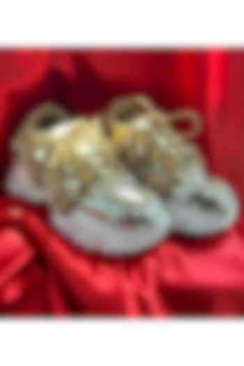 Gold Leather Coin Detailed Sneakers by Chal Jooti at Pernia's Pop Up Shop